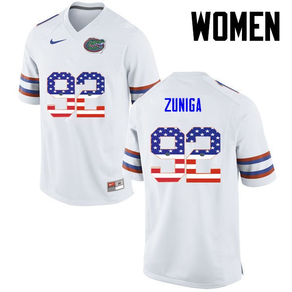 Florida Gators Women #92 Jabari Zuniga College Football USA Flag Fashion White